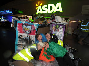 Kay Bennett of homeless charity Stay, Councillor Paul Davis, Mike Holt of the Maninplace homeless charity, and June Walker of Asda, preparing for last year's sleep out in the car park, of Asda, Donnington Wood