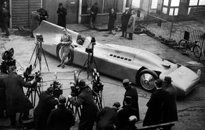 A new Bluebird faces the cameras in January 1935 - the year she became the first car to exceed 300mph.