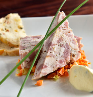 The smoked chicken and ham hock terrine