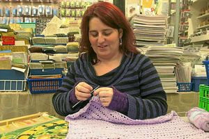 Lilly French at work in Janet and Sandras craft shop