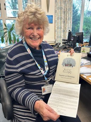 Joan with her letter from the Princess of Wales, and order of service