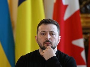 Ukrainian President Volodymyr Zelensky prepares for a plenary meeting during a European leaders’ summit on the situation in Ukraine at Lancaster House, London.