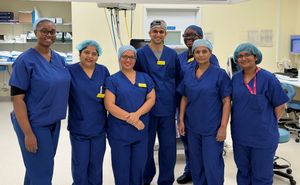 The theatre team that performed the first awake oncoplastic breast surgery at Sandwell and West Birmingham NHS Trust. 