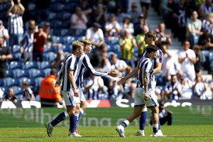 Isaac Price celebrates his goal for West Brom against Rayo Vallecano  (Photo by Adam Fradgley/West Bromwich Albion FC via Getty Images)