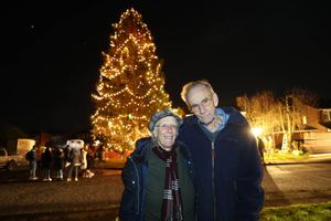 Avril and Christopher Rowlands with their massive Christmas tree in Inkberrow, Worcestershire in 2022.