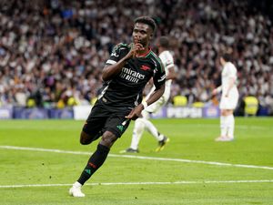 Arsenal’s Bukayo Saka celebrates