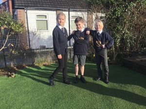 Pupils (from left) Heidi Fletcher, Charlie Mitchell and Alexandra Miller looking forward to the ‘buddy’ seating