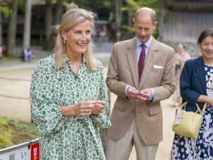 Supporting image for story: Duke and Duchess of Edinburgh find lucky pine needles in sacred part of Japan