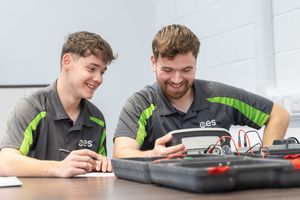 CES apprentice electrician Oli Walden (left) with installation electrician James Stanley-Hartley