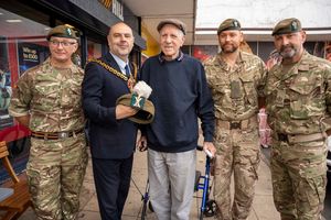 Albert with the Mayor and soliders from local units