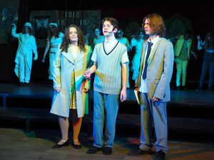 Ava C Williams, Harley Gatward-Adie and Daniel Kitchen as Alice, Lucas, Mal Beinecke in The Addams Family musical at Burton Borough