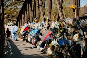 Flowers left on the Greyfriars Bridge in tribute to Nathan Fleetwood.