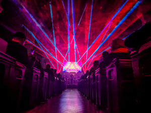 The concert features a full laser show to accompany the music