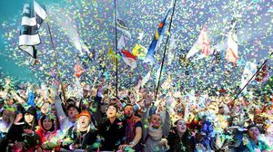 The Wolves flag visible at Glastonbury Festival 2016 during Coldplay's set