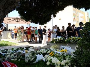 Supporting image for story: Family and friends gather at Diogo Jota’s wake as queue forms outside chapel