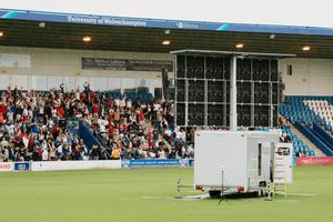 England fans watch on the big screen at the New Bucks Head in Telford
