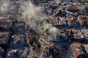 Destroyed buildings from above in Antakya, Turkey