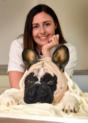 Leanne Foster from Sycamore Crescent, Rugeley, with her French bulldog cake