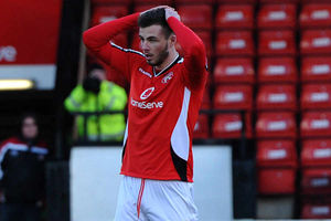 A dejected Anthony Forde during the 4-1 defeat at home to Scunthorpe last weekend.