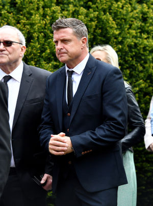 The funeral of sports broadcaster Nigel Pearson at St Benedict's Church, Wombourne..Former Walsall FC player Chris Marsh