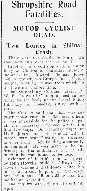Tragedy – Eric Jones' father was killed in a road accident in 1934.