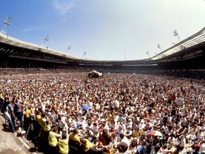 Huge crowd at Wembley Stadium, London for the Live Aid concert