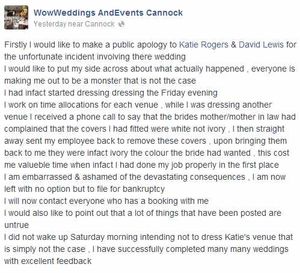 Ms Hodgkiss's full Facebook response