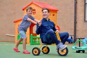 Simon Brodkin with Zac James 7 from Shrewsbury