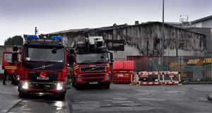 Fire crews at the scene of a fire at G. Simmons and Sons Pork Scratchings unit, Bloxwich.