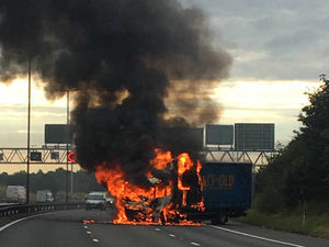 Supporting image for story: Watch: Long delays after lorry blaze hits M6