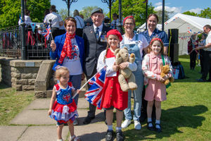 Neil Lawrenson Chair of Oswestry RBL presents fancy dress prizes