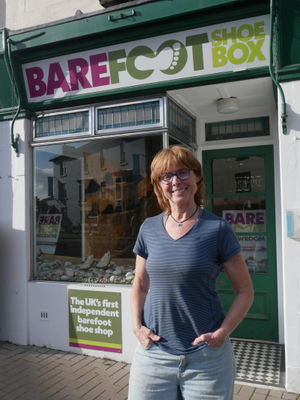 Ali Allen outside the UK's first Barefoot Shoe shop in Kington