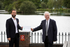 Drayton Manor Park's George Bryan (left) receives the 'We're Good To Go' certificate from Sir Patrick McLoughlin