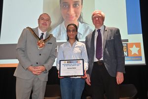 Mayor Craig Collingswood and Awards Chairman Mel Eves with Harleen Nahal
