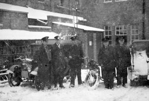George Bickley's domain – Bridgnorth Post Office in the winter of 1939 and 1940. He was a mechanical engineer working on the vehicles. George took this picture.