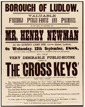 Poster advertising sale of The Cross Keys beerhouse in St. Mary’s Lane