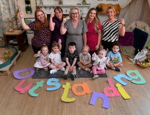 Children and staff from ABC Day Nursery in Lightmoor, Telford celebrate their 'outstanding' Ofsted result.