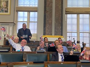 Supporting image for story: 'Proud of the flag' - Flags row enters Birmingham council chamber with Conservatives waving Union flags
