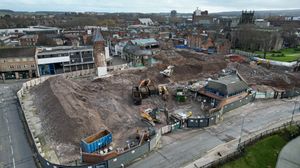 Fresh aerial pictures showing the demolition of part of the Guildhall Shopping Centre, Stafford.