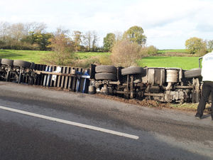The overturned lorry. Photo: Market Drayton SNT