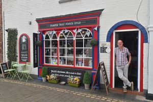 Charlie outside his shop in Bank Street, Bridgnorth