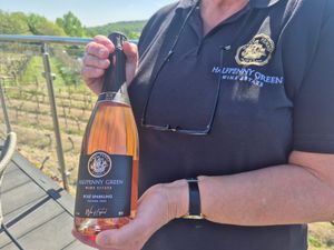 Halfpenny Green's rose sparkling wine with the new label
