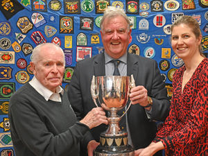Bilston based Construction company The Gough Group currently sponsor the JW Hunt Cup.
Pictured with the cup (L-R), Alex Hamil, John Gough and Lisa Cowley from the Beacon Centre for the Blind.