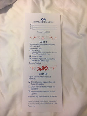 The Valentine’s Day menu on board the ship (@_Tehyer_/Twitter)