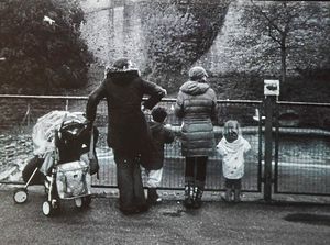 What did this family see in the water feature that kept them so captivated?