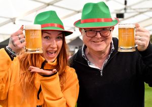 Donna Burak and Richard Reynolds getting into the Oktoberfest spirit of things.