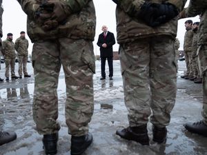 Defence Secretary John Healey meets British personnel at the Tapa military base in Estonia
