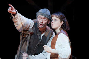 Michael Hodgson as Long John Silver and Sarah Middleton as Jim