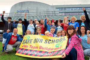 Protesters gather outside Shirehall as councillors announce a consultation will begin on the closure of Primary Buildwas School