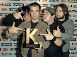Funeral for a Friend with their award for Best British Band at the Kerrang! Awards in 2005